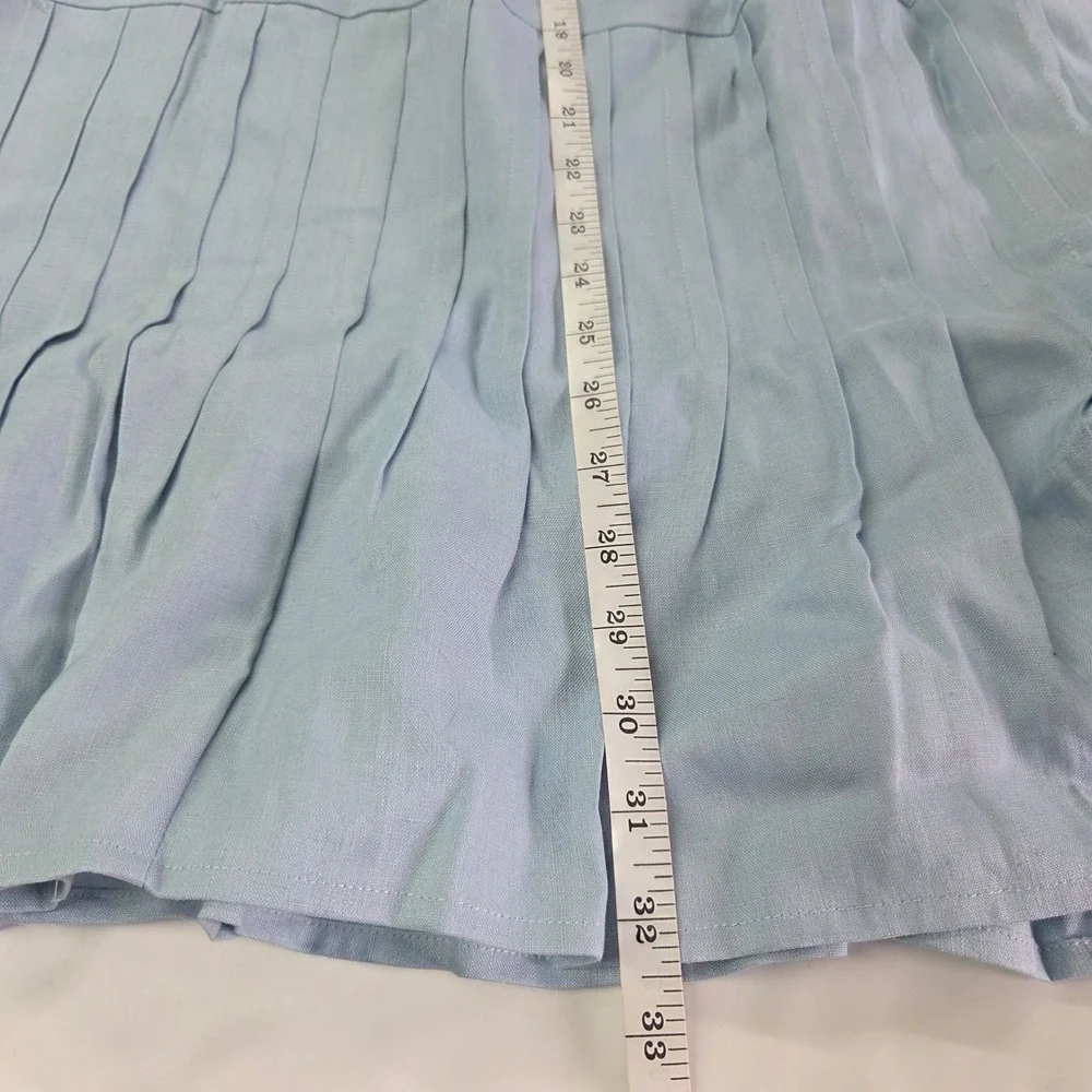 J Song Way Linen Skirt Set Women 18 Light Blue Pleated Sleeveless Button Top Vtg